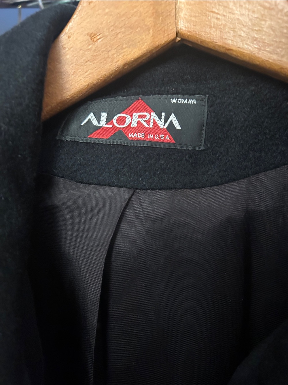 Alorna Women's Black Pea Coat - Classic Double-Breasted Wool Blend (VINTAGE)